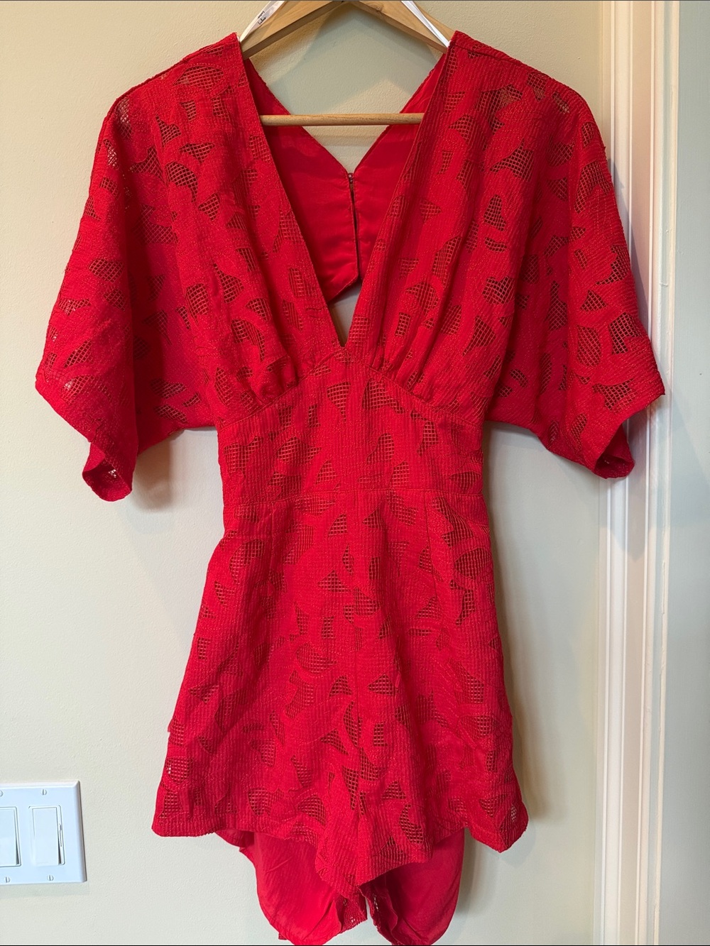 Lulus Arden Red Lace Embroidered Backless Romper